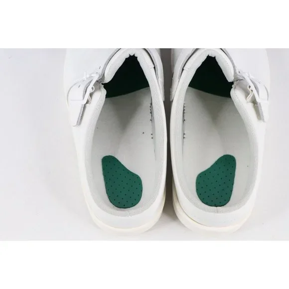 New SAS San Antonio Shoemakers Womens 8.5 N Leather Buckle Clogs Shoes White USA